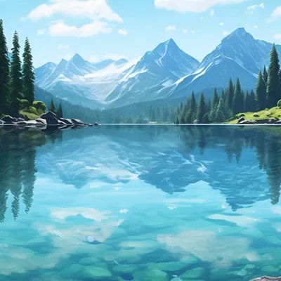Illustration of A crystal-clear mountain lake refl...