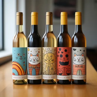 A package design for a new line of wine that is pl...