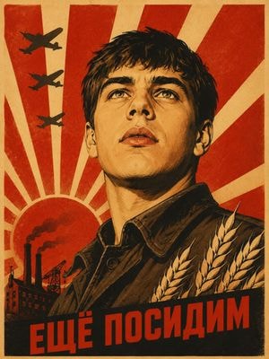 Советский агитплакат с портретом и лозунгом