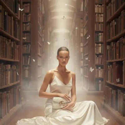 Gucci campaign style, cinematic lighting, fine art fashion, luxury atm