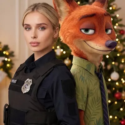 The human model must exactly match the photo reference. The face is fu