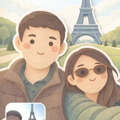 convert this image into a soft, handcrafted paper-cut layered illustra