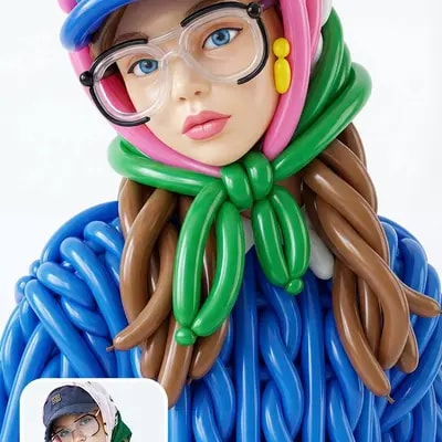 convert this image into a hyper-realistic balloon sculpture art style 