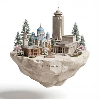 [ Ваш город ] a minimalist surreal 3D floating stone island, featuring