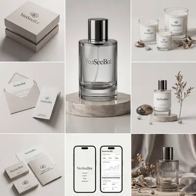 premium brand identity for a modern coffee shop in a 3×3 square grid f