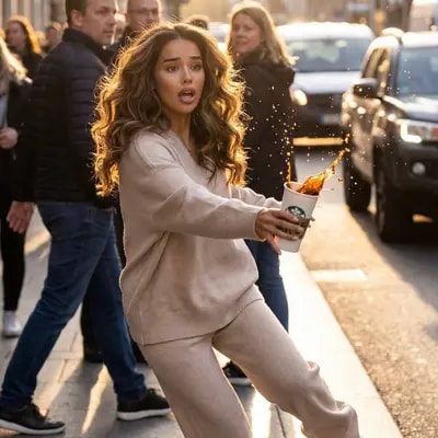 Photorealistic cinematic street frame using a model with a photo refer