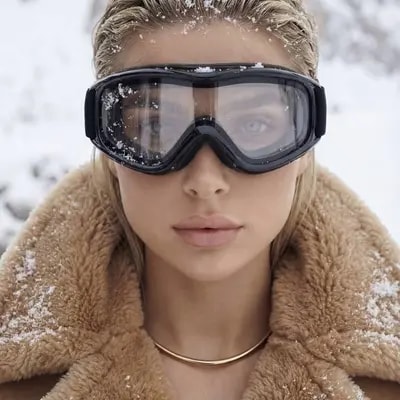 Ultra-high fashion winter beauty portrait, close-up. The woman looks s