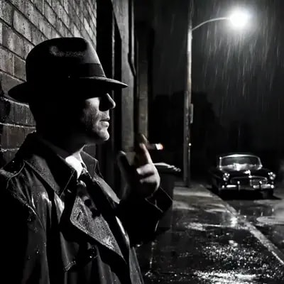 Medium close-up on a man’s face, low-angle shot from just ab