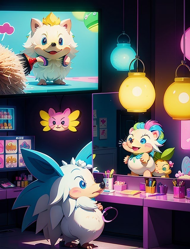 ✏  A cartoon hedgehog with a comically large brush, giving m