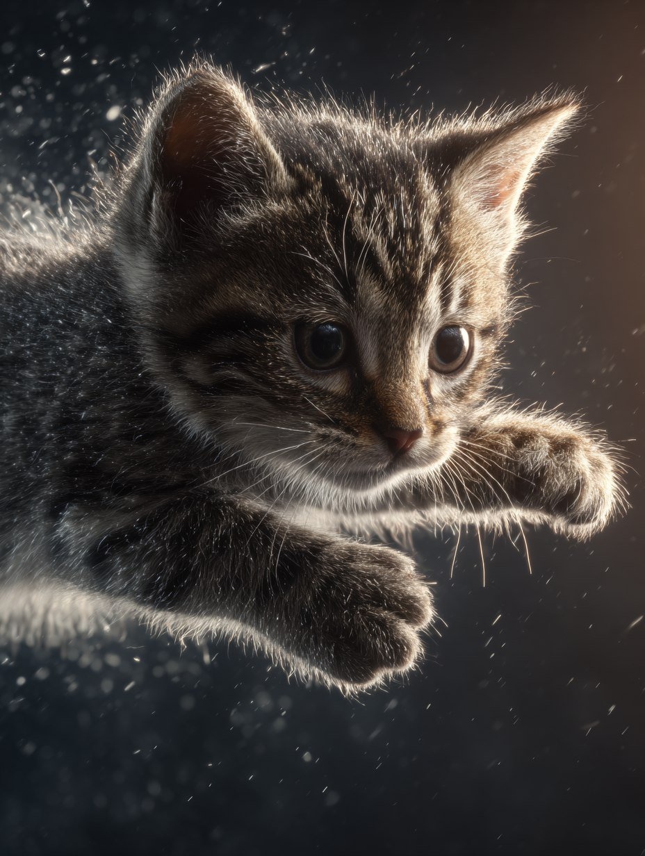 ✏  a kitten leaping in the air, close-up, highly detailed, h