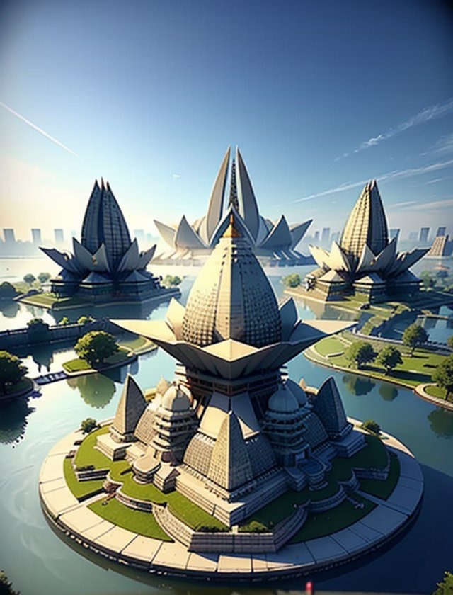 ✏  3D isometric rendering of Lotus Temple, with a next-gen v