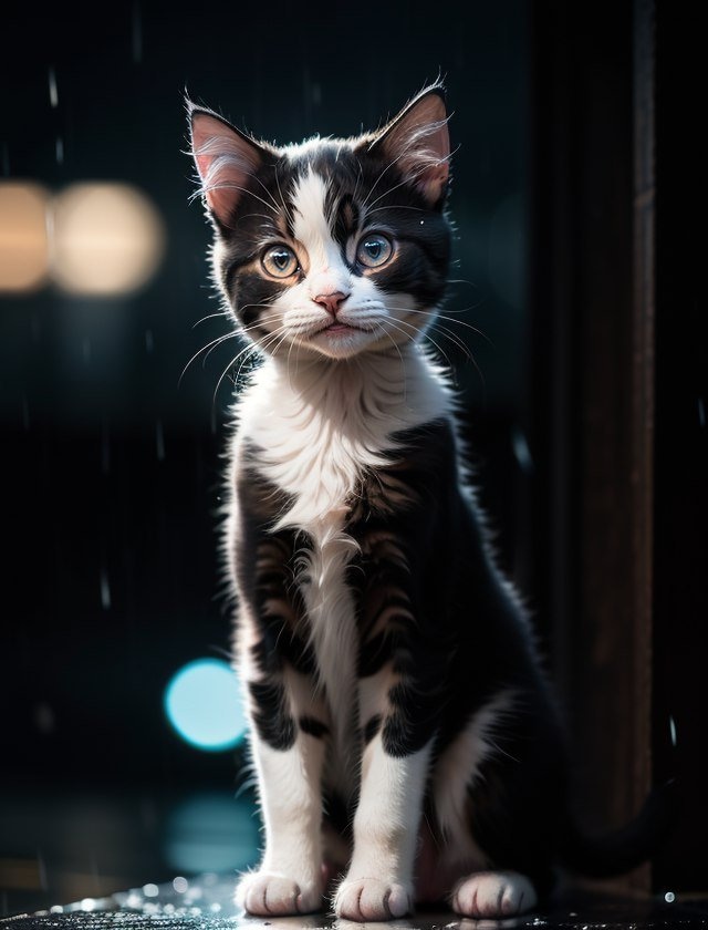✏  a kitten sitting in the rain, in the style of brandon woe