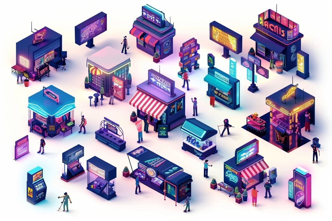 Изометрические игровые элементы в low-poly