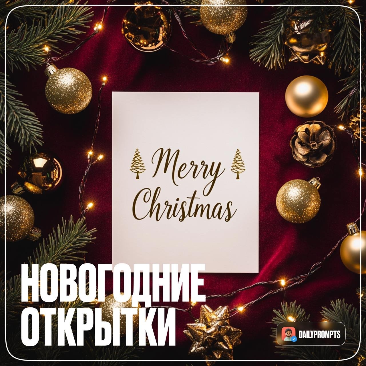 Новогодний фон с поздравительной открыткой и праздничным декором