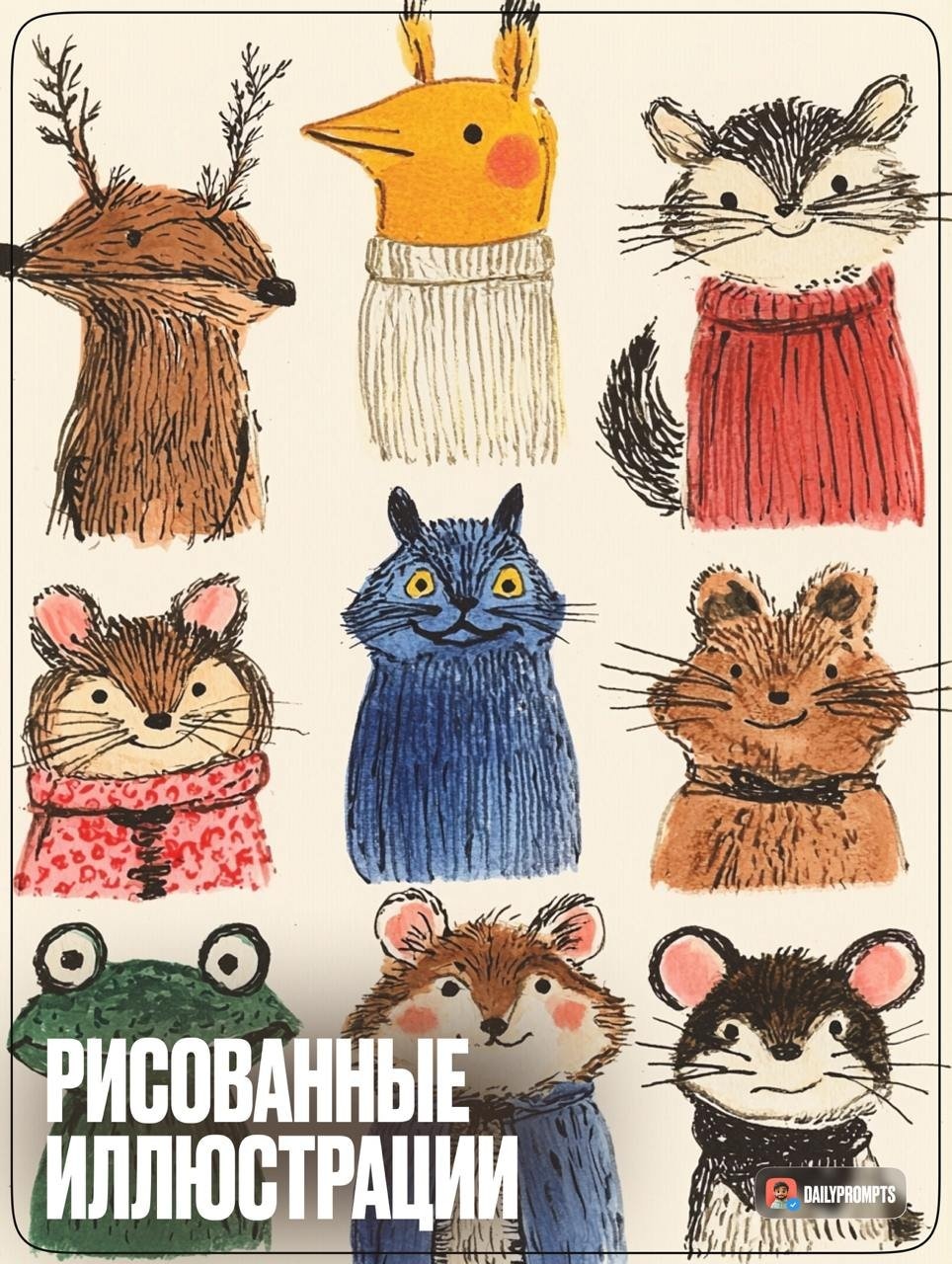 Рисованные предметы в ряд