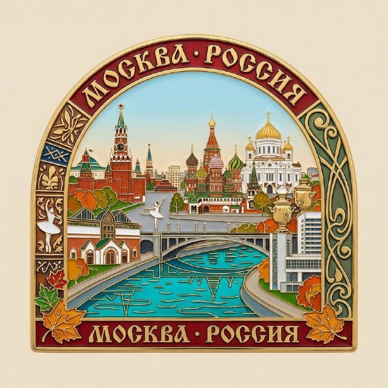 Эмалевый сувенирный магнит с Москвой