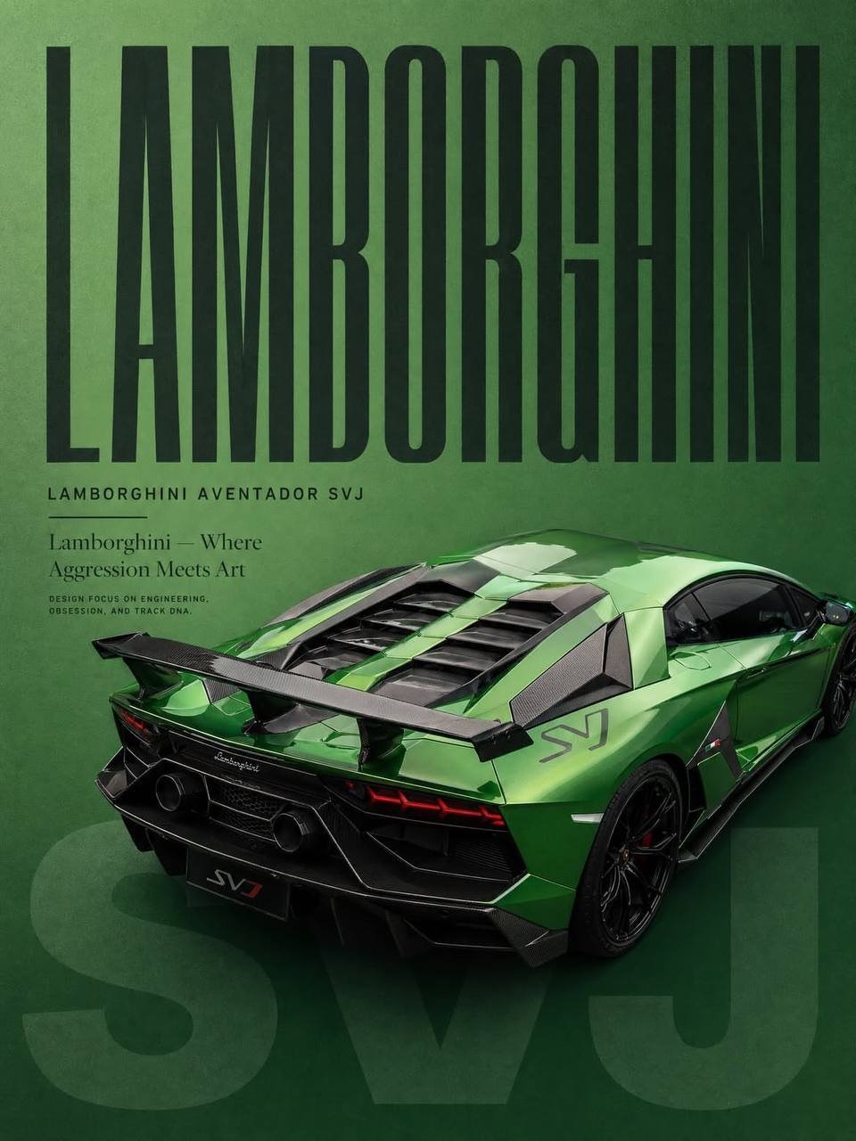 Зелёный постер Lamborghini Aventador SVJ