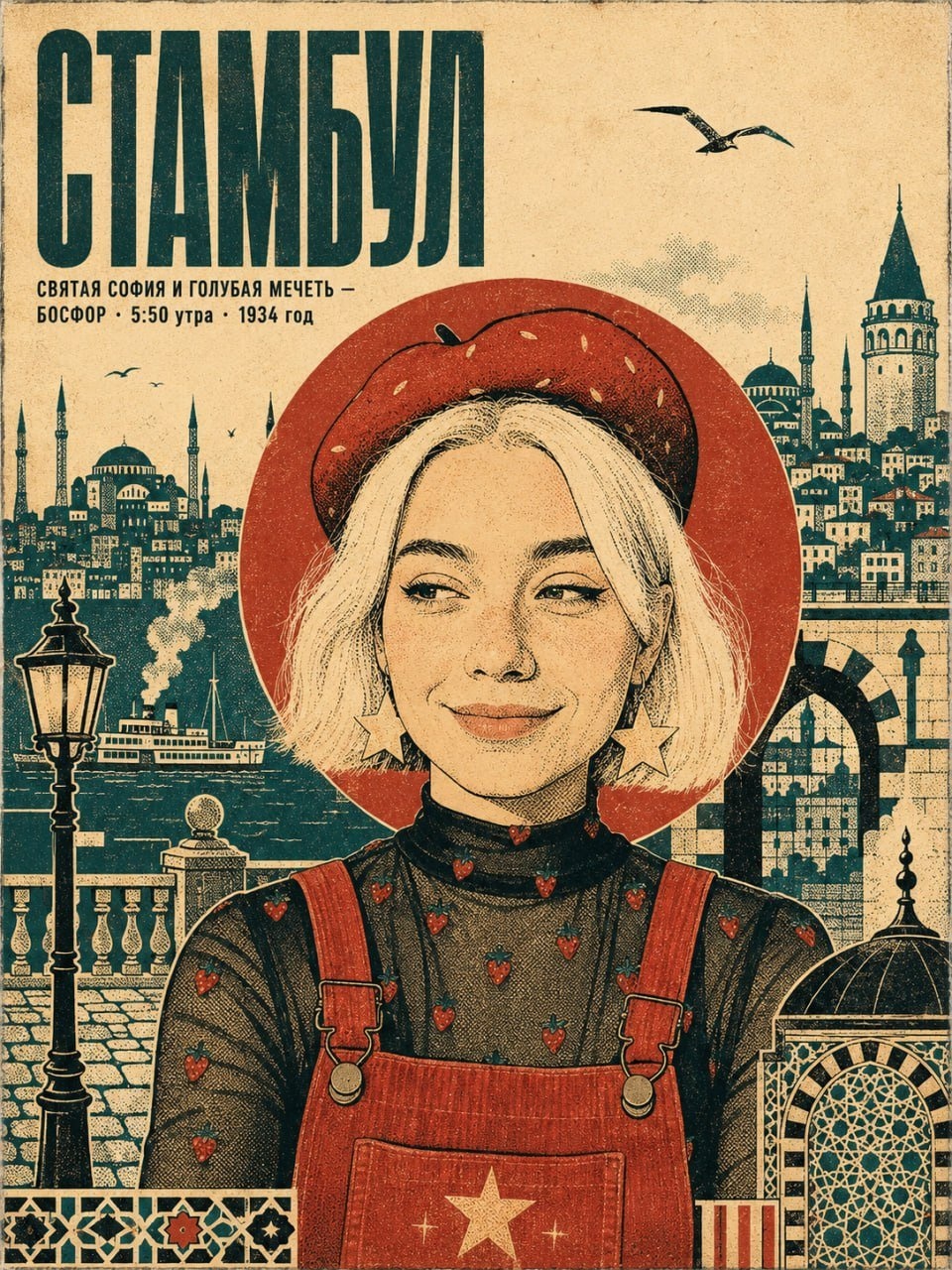 Ретро-постер Стамбула в трафаретной печати