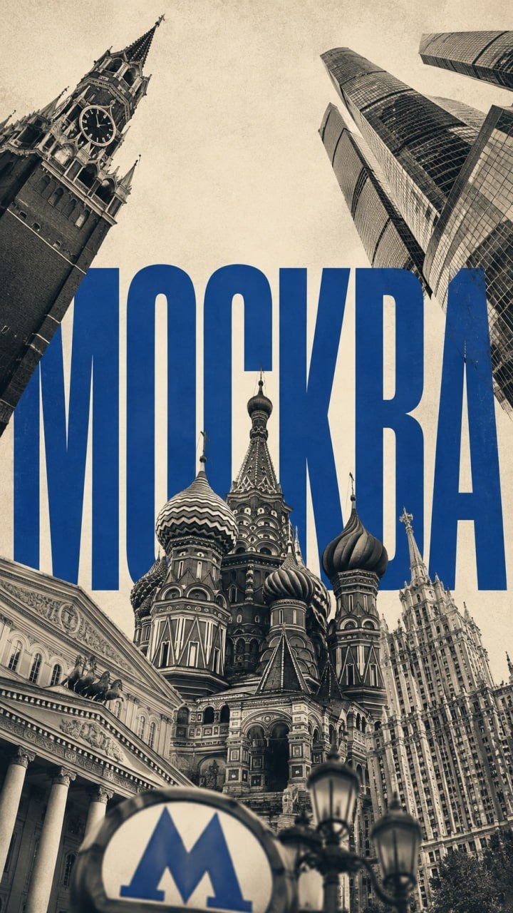 Городской постер с достопримечательностями Москвы
