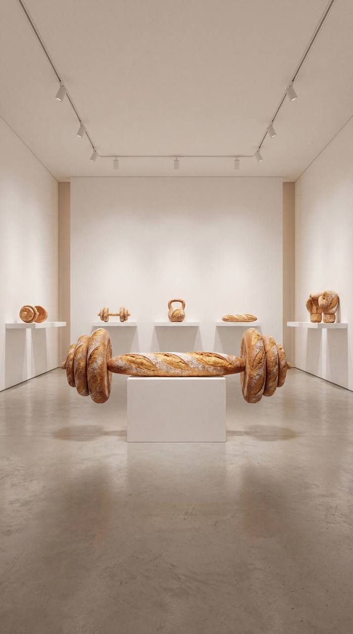 A surreal luxury art installation where oversized sports equipment is sculpted e