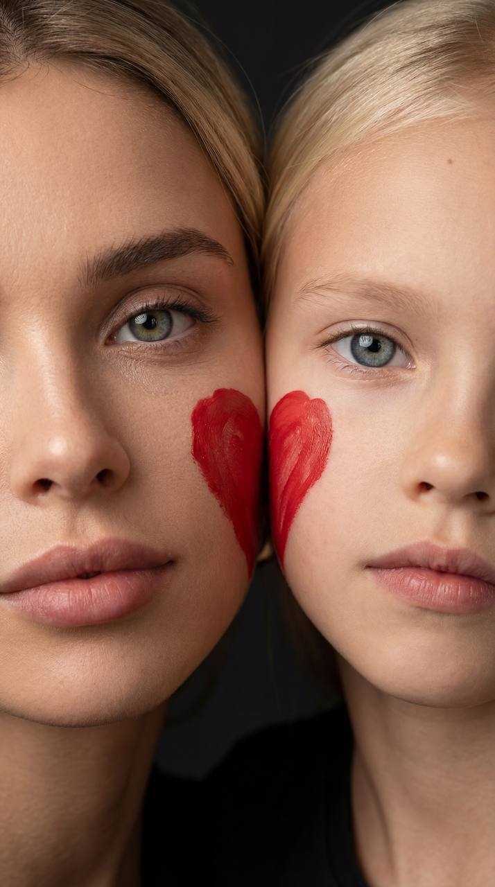 Keep the faces, proportions and natural features of both models strictly accordi