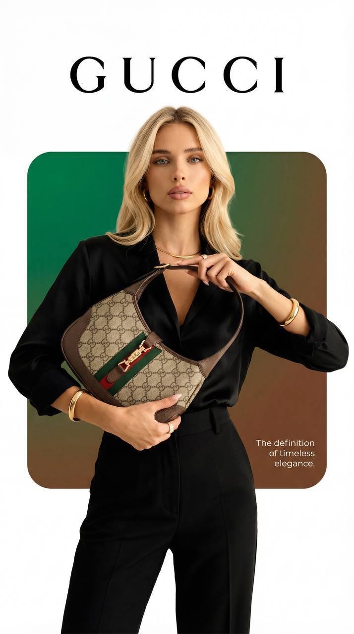 A professional high-end graphic design advertisement composition on a pure solid