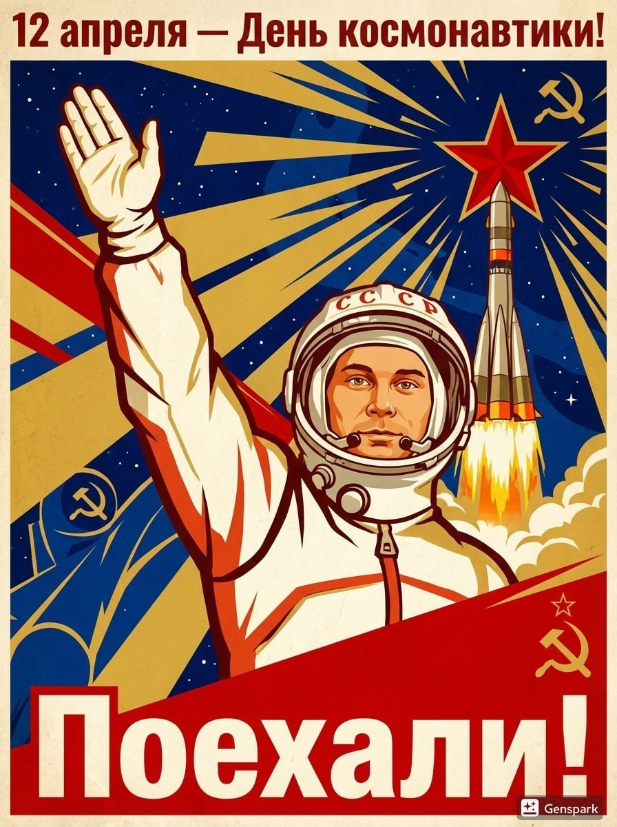 Плакат ко Дню космонавтики в стиле СССР