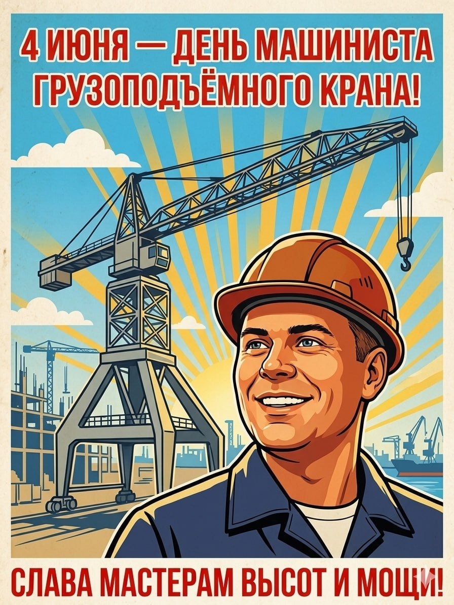Советский плакат к Дню машиниста крана
