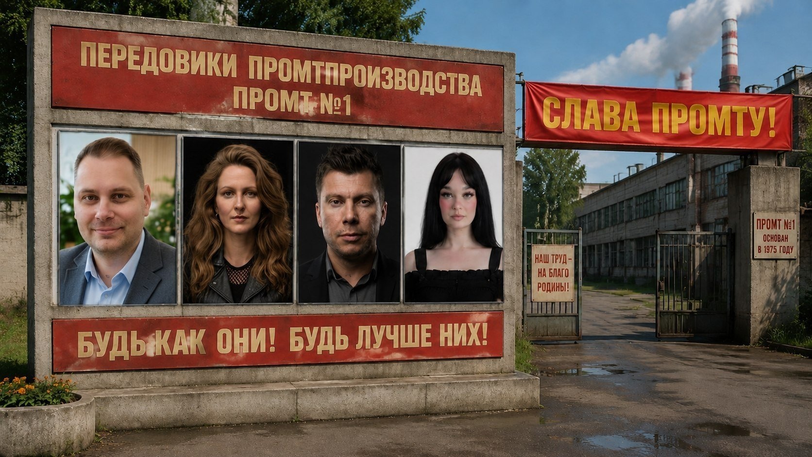 Доска почёта в стиле СССР у проходной завода