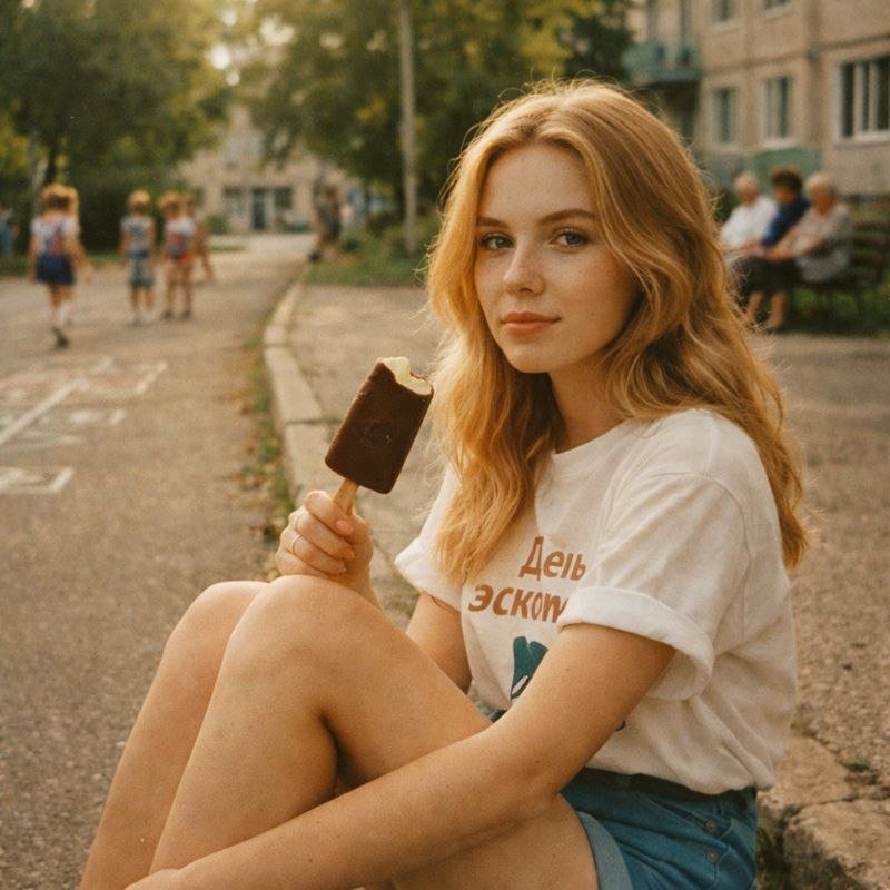Женщина с советским эскимо в стиле 80-х