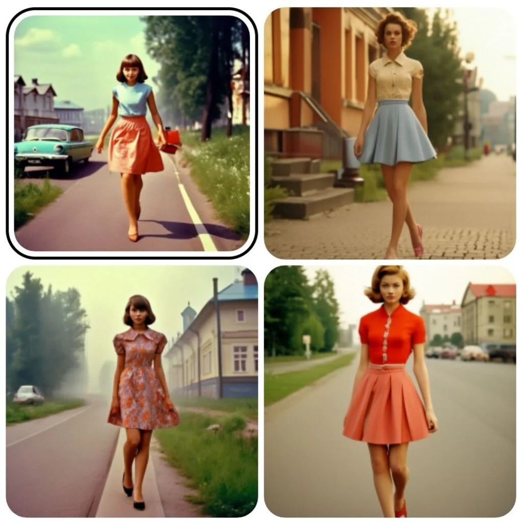 Промпт девушки комсомолки в ретро стиле 60-х