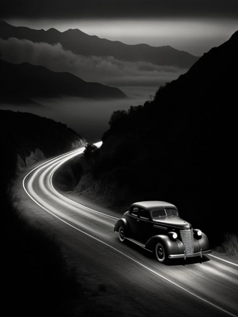 Промпт дорога в чб стиле