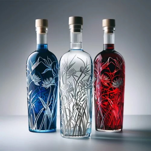 Промпт фото 3 бутылки голландской водки для рекламы