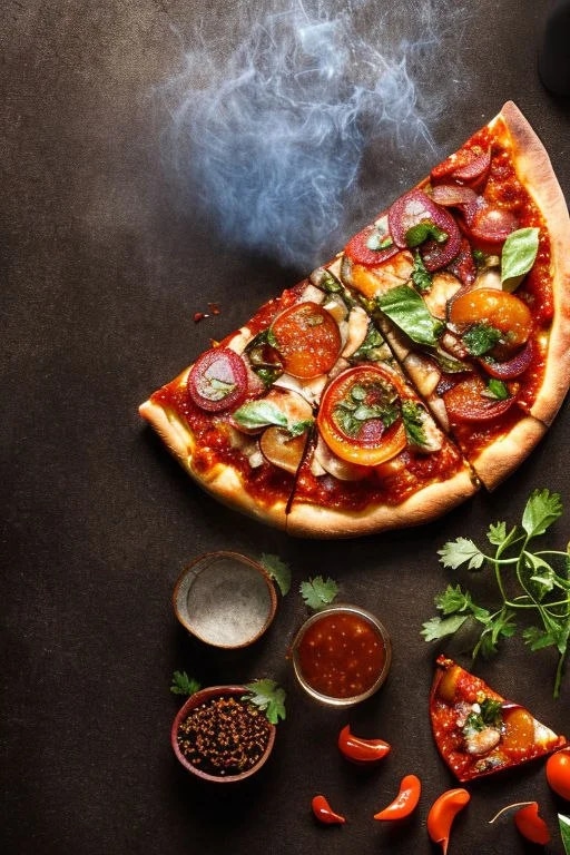Промпт пицца, копчение, кориандр, красный чили