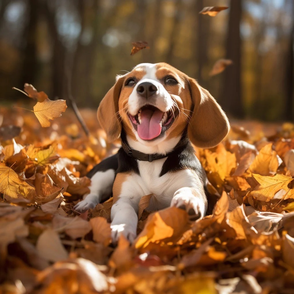 Промпт счастливой собаки осенью