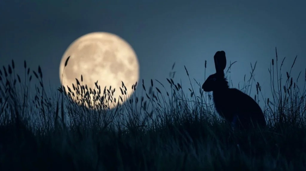 Промпт животных на фоне луны