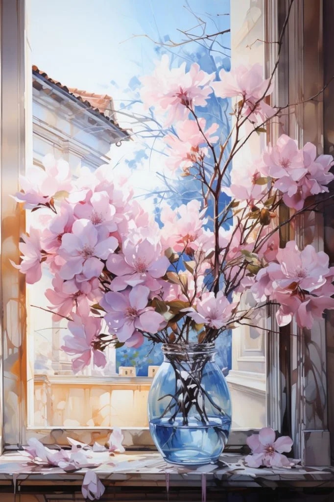 Промт вид из окна, цветы