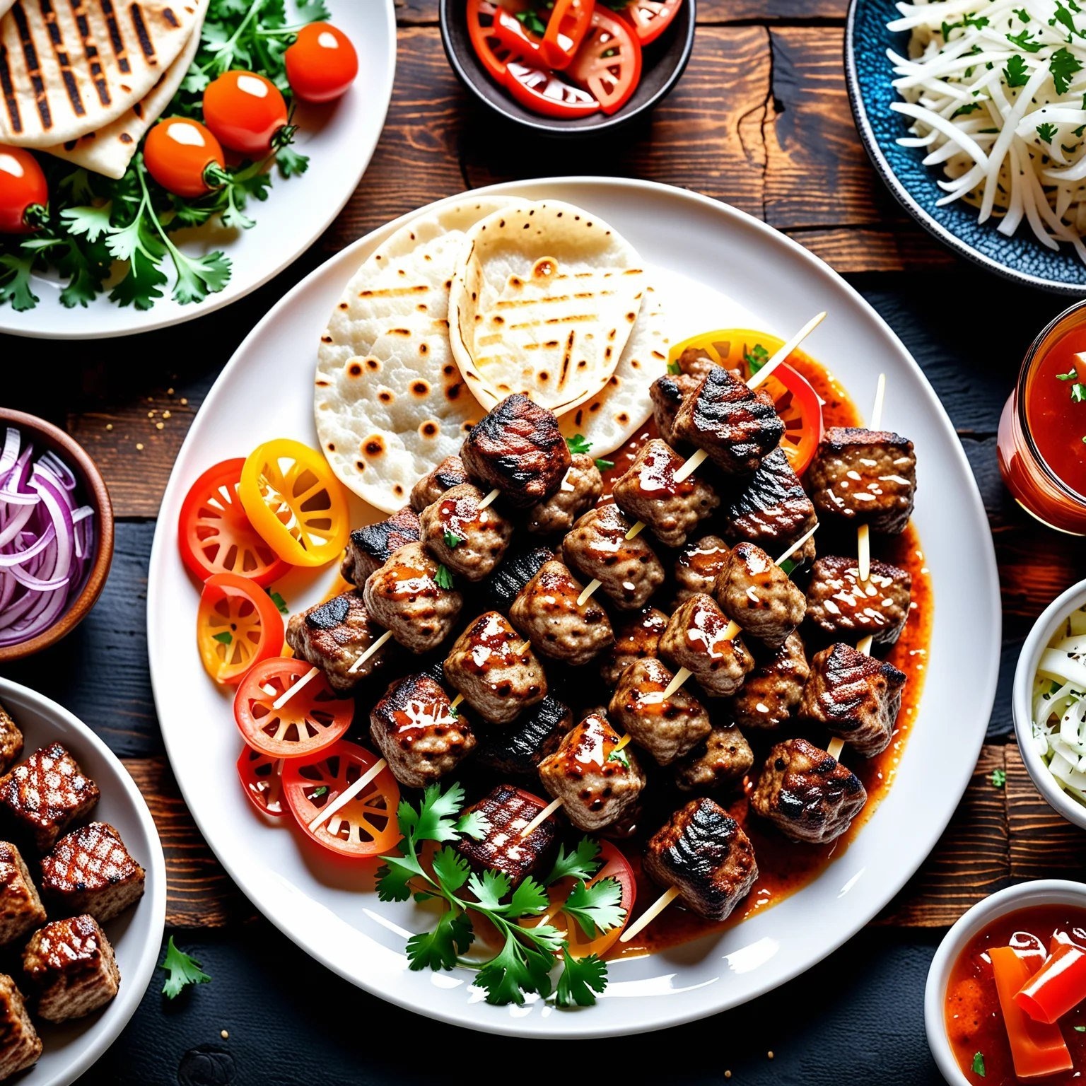 Чевапчичи с лепёшкой и рубленым луком