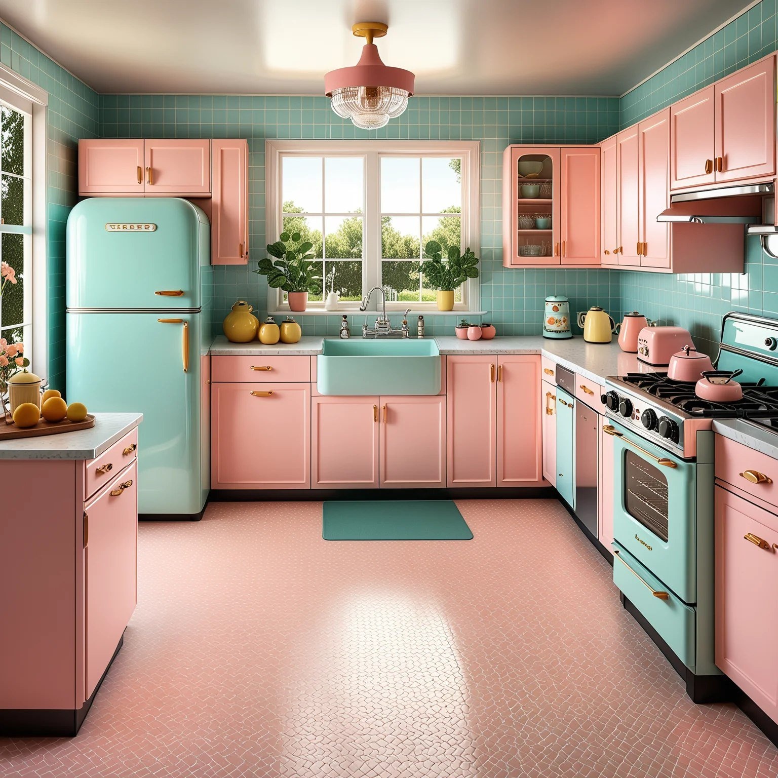 Винтажный кухонный интерьер с пастельными шкафами