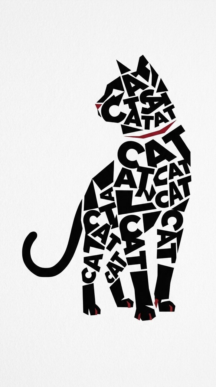 Силуэт кота из типографики