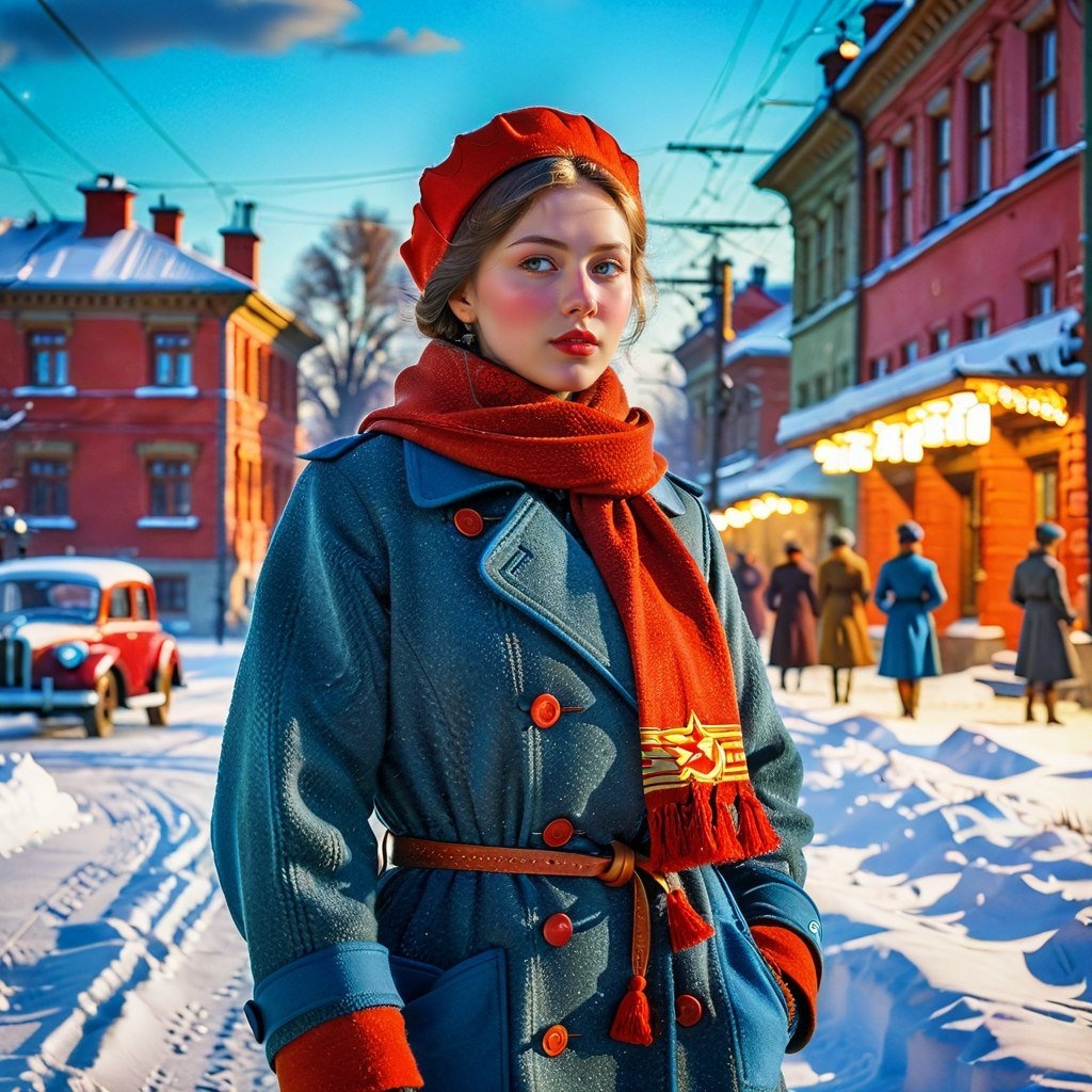 Советская девушка на рынке в винтажном платье