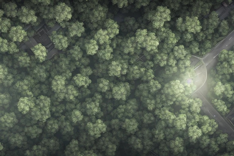 an opening in the woodlands : : high angle shot fr...