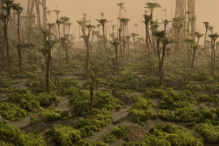 barren wasteland turns into lush afrofuturistic ci...