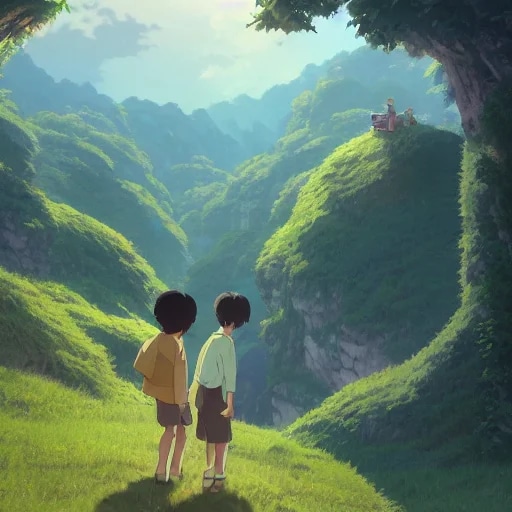 a highly detailed matte painting of a young boy an...