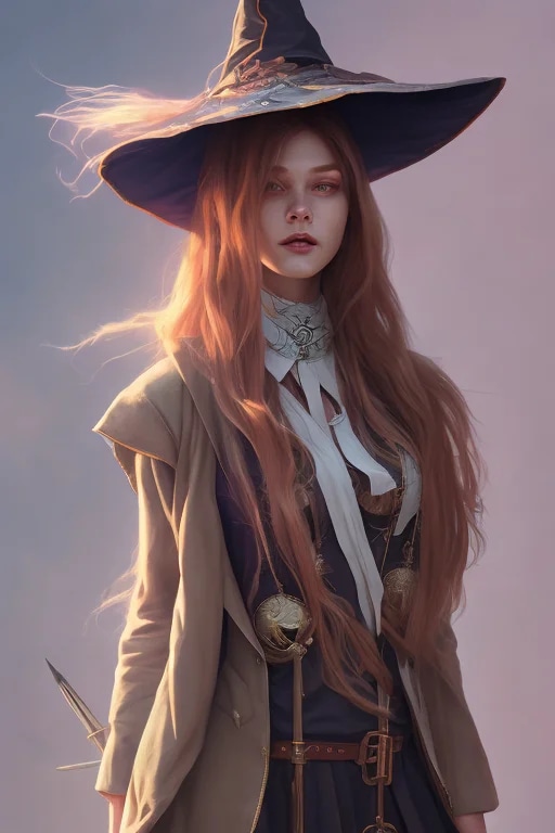 rugged girl witch wearing magic school uniform, la...