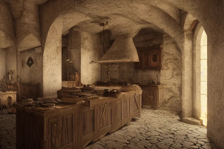 medieval kitchen l : : close shot : : 3 5 mm, real...