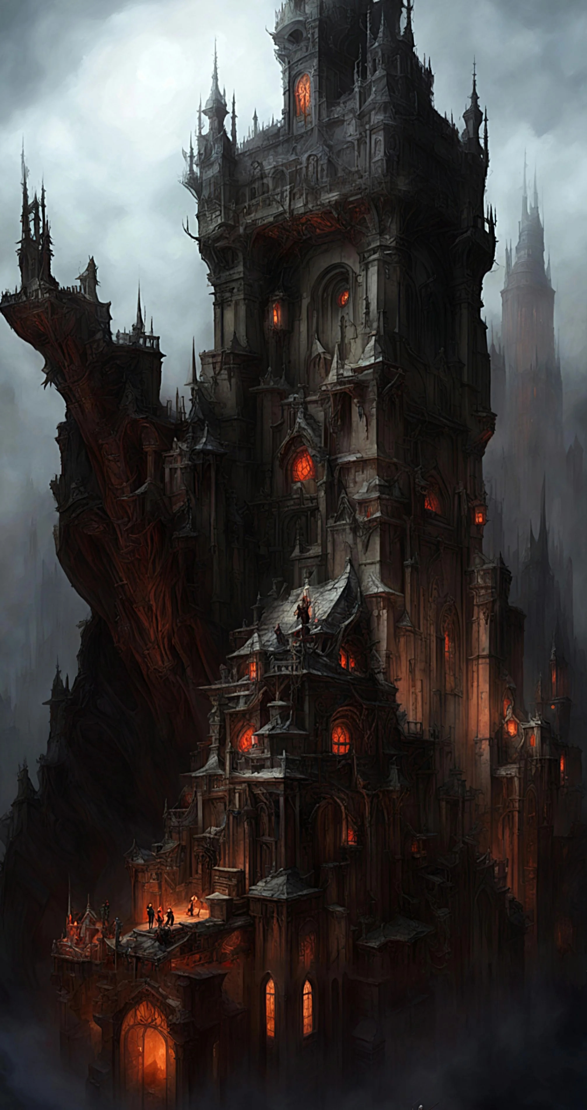 Fantastic angle view of a Gothic Hellgate Tower, d...