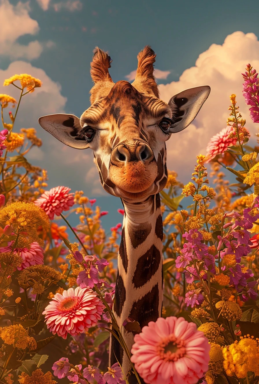 giraffe in flowers by artist arne thun, in the sty...