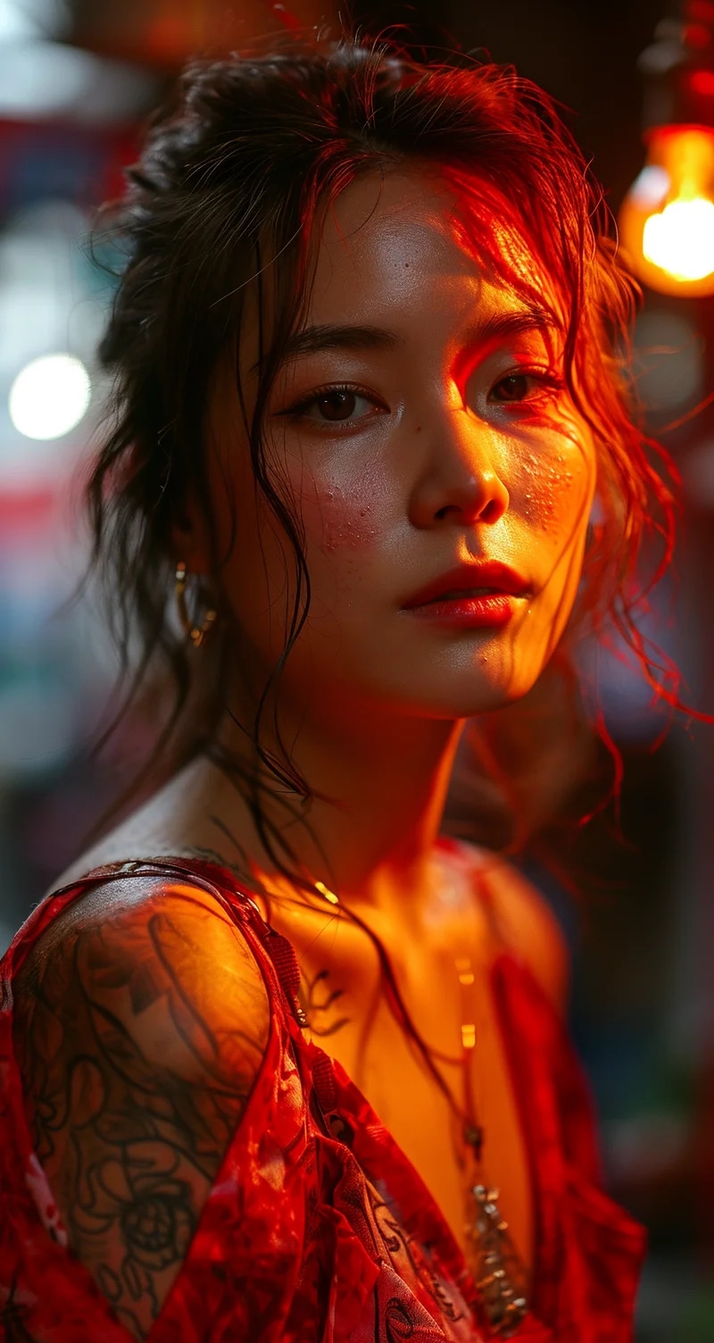 Chinese model poses for a selfie, in the style of ...