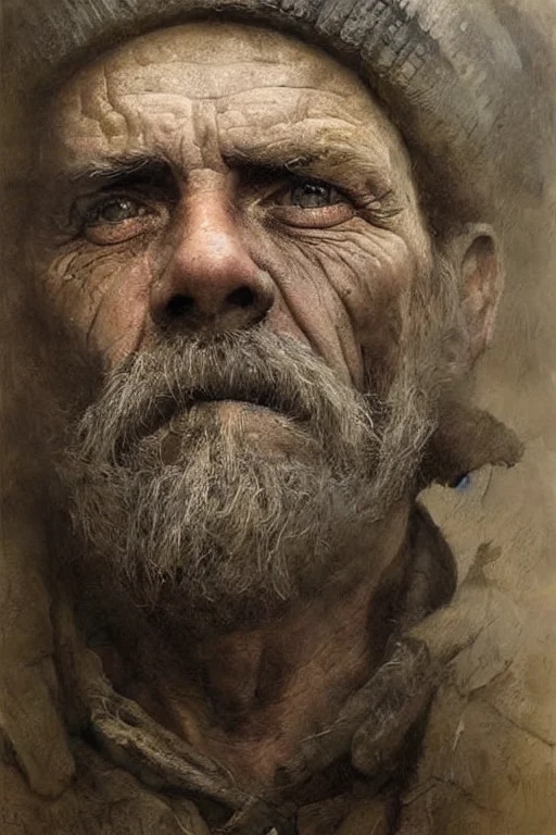 a portrait of an old coal miner in 19th century, b...
